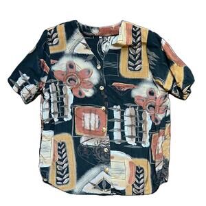 90s Earth Tone Abstract Button Up